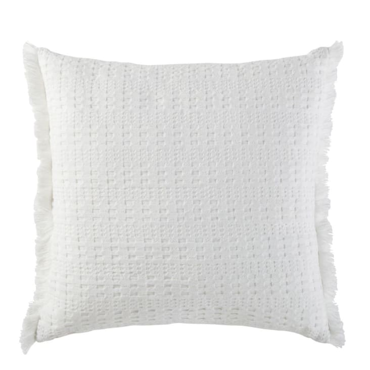 Cuscino in cotone bio goffrato bianco a frange 45 cm x 45 cm NYDIA