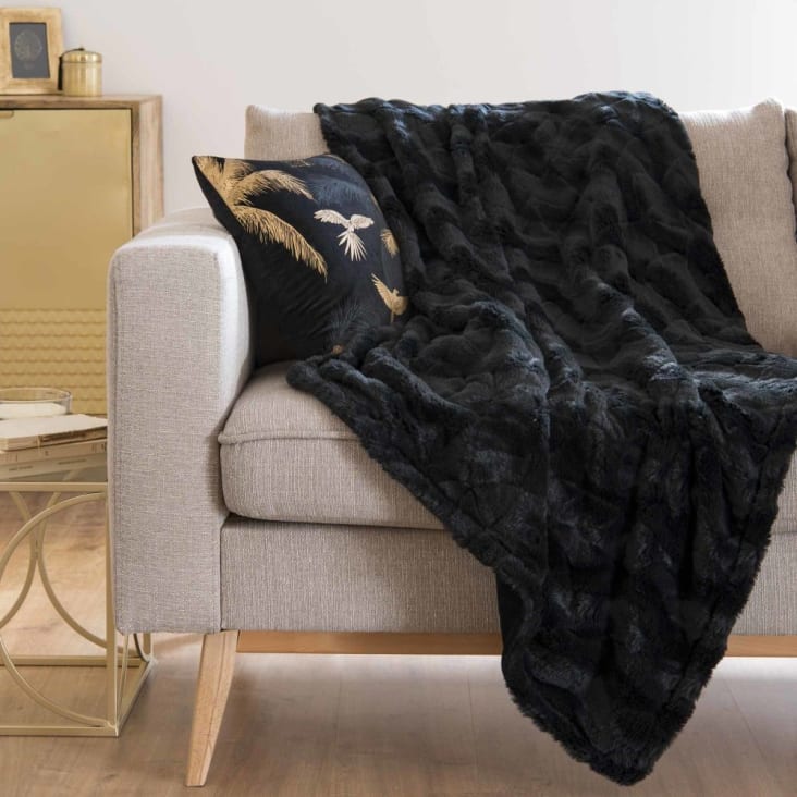 Decke aus Kunstfell, schwarz, 125x150 | Maisons du Monde | Wohndecken