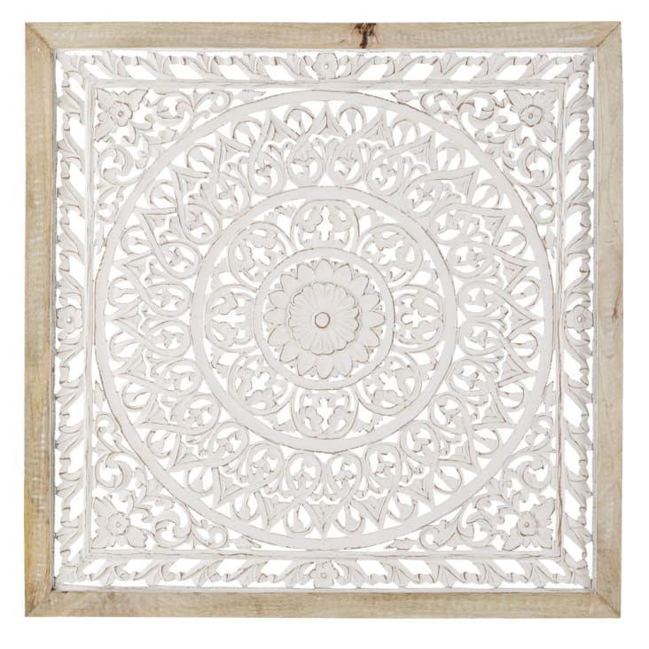 Decorazione da parete in legno di mango motivo mandala scolpito bianco,  110x110 cm ARAYA