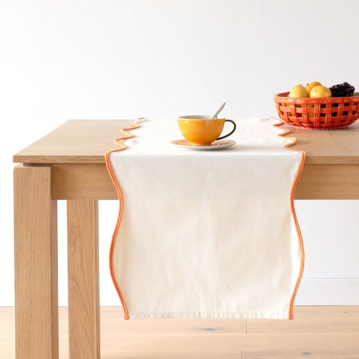 Derbevilletest afbetalen Nylon Ecru en oranje katoenen tafelloper, 48 x 150 cm PAQUI | Maisons du Monde