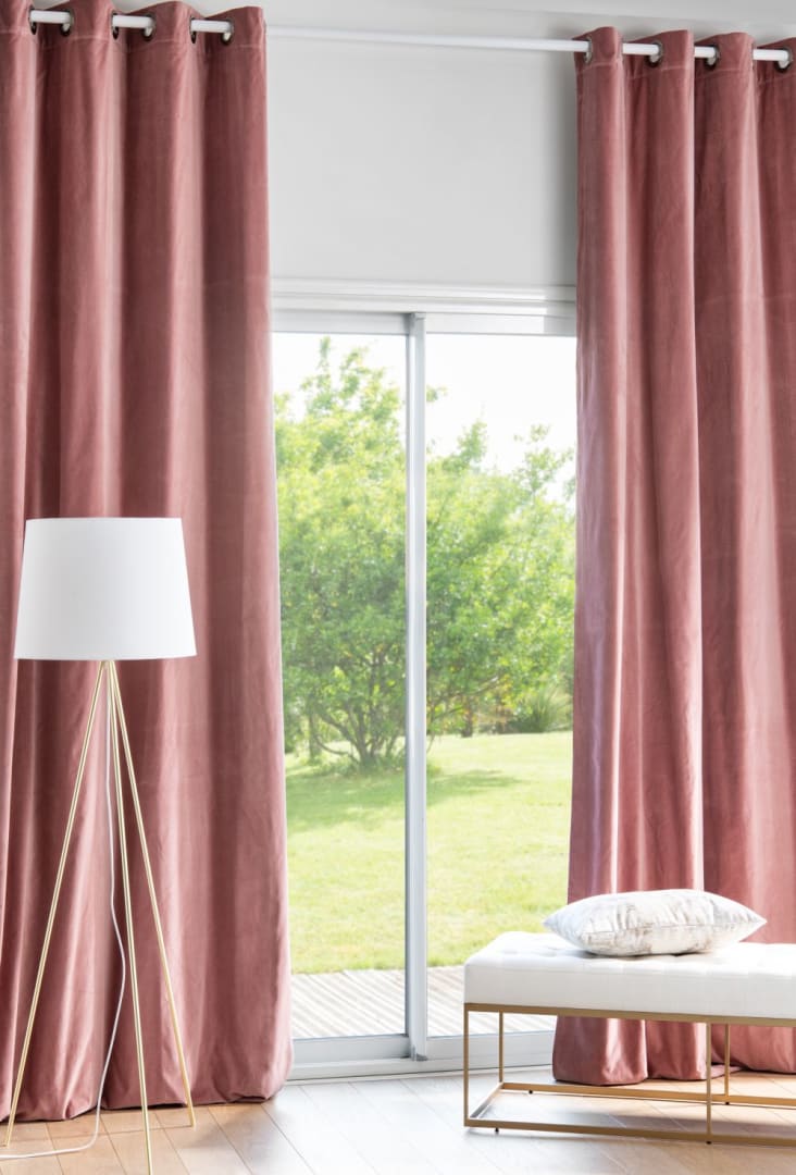 Einzelner Vorhang mit Ösen aus ockerfarbenem Baumwollsamt, 140x300cm |  Maisons du Monde