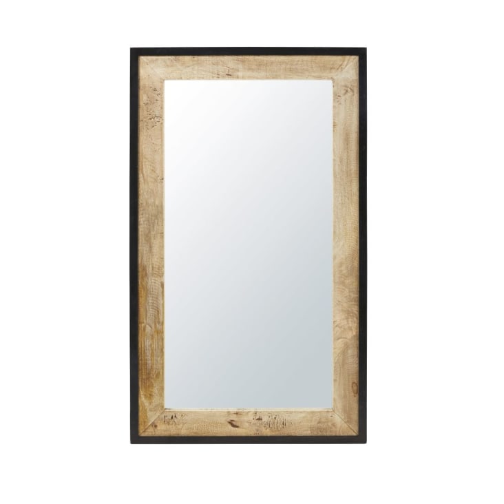 Espelho industrial de madeira de mangueira e metal preto 70x120