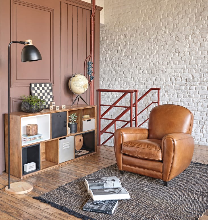 Fauteuil Club En Cuir Synthétique Marron - Rembourré Confortable - Dimensions 70x56x68cm - Charge Max 110kg - Pour Salon, Chambre, Bureau