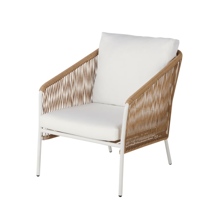 Fauteuil de jardin en résine beige et métal blanc