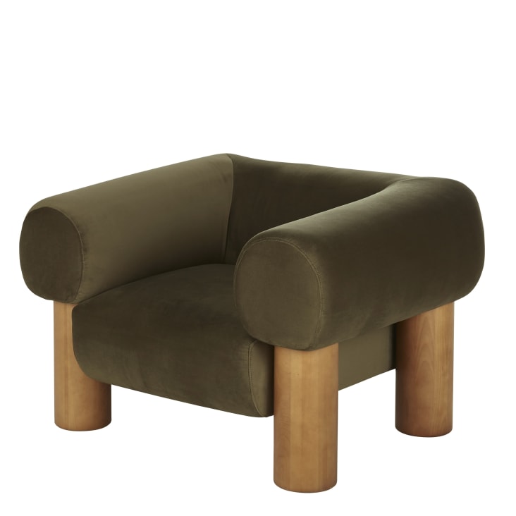 Fauteuil Alanya effet velours vert Kaki - Atmosphera créateur d'intérieur