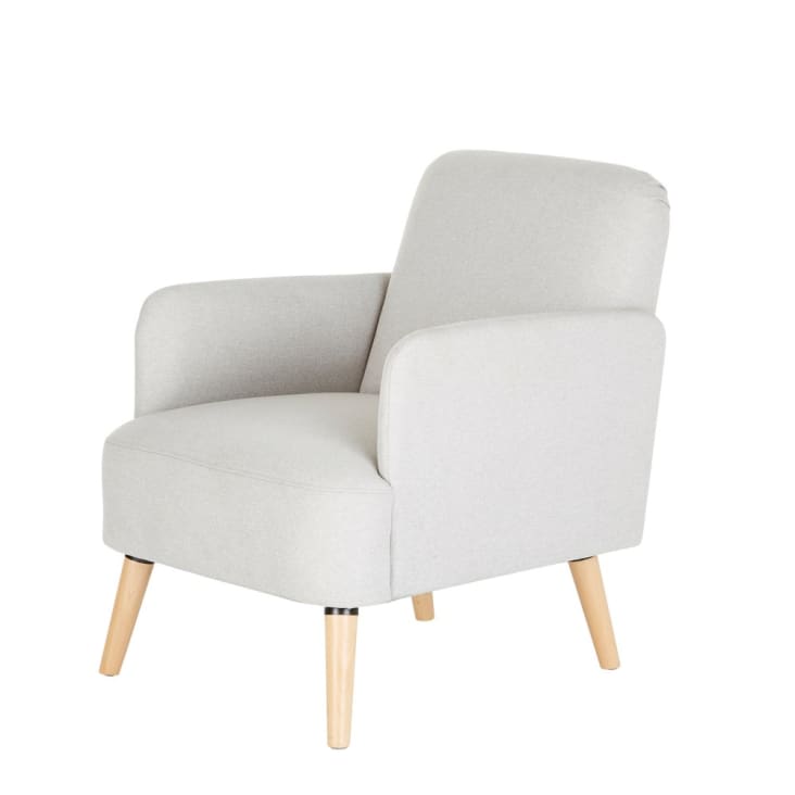 Fauteuil scandinave chaise de canapé de loisirs avec un revêtement en  tissu, accoudoirs rembourés et des pieds en bois massif, beige - Conforama