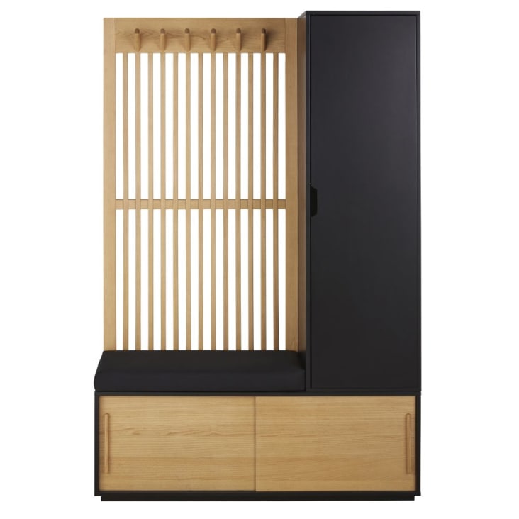Garderobe mit 3 Türen und Kleiderstange aus Eschenholz, anthrazitgrau und  schwarz | Maisons du Monde