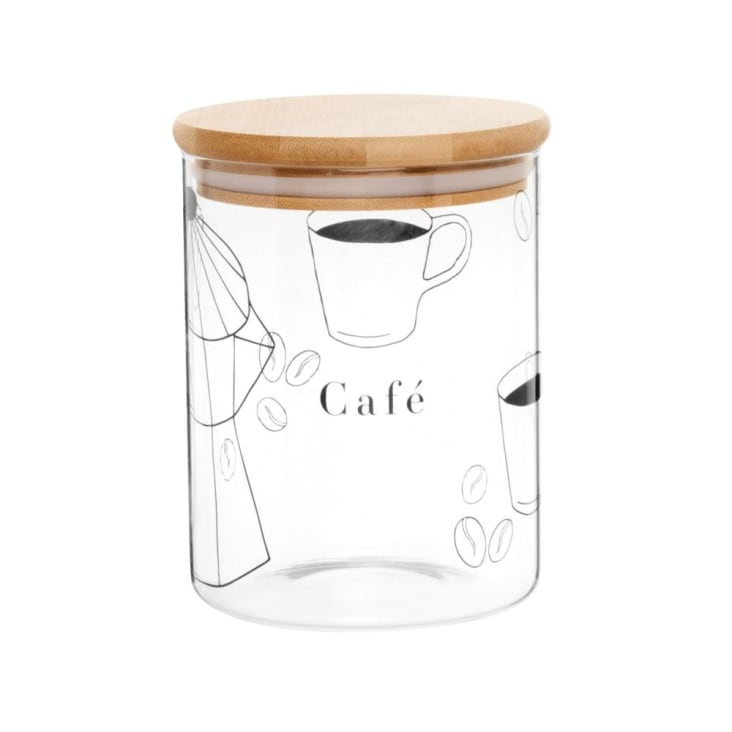 Glazen koffiepot zwart motief en deksel bamboe INES | Maisons du