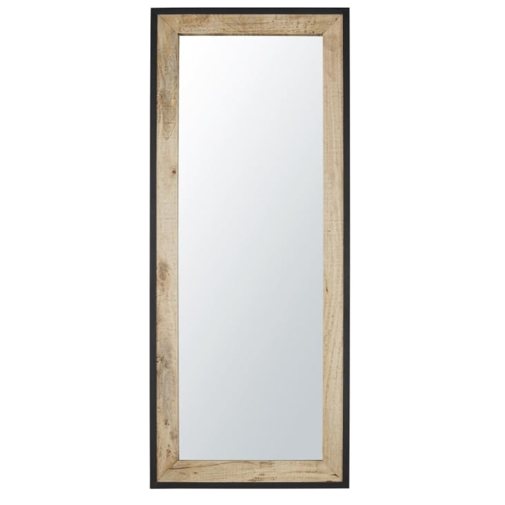 Grand miroir rectangulaire en bois de manguier et métal noir 70x170