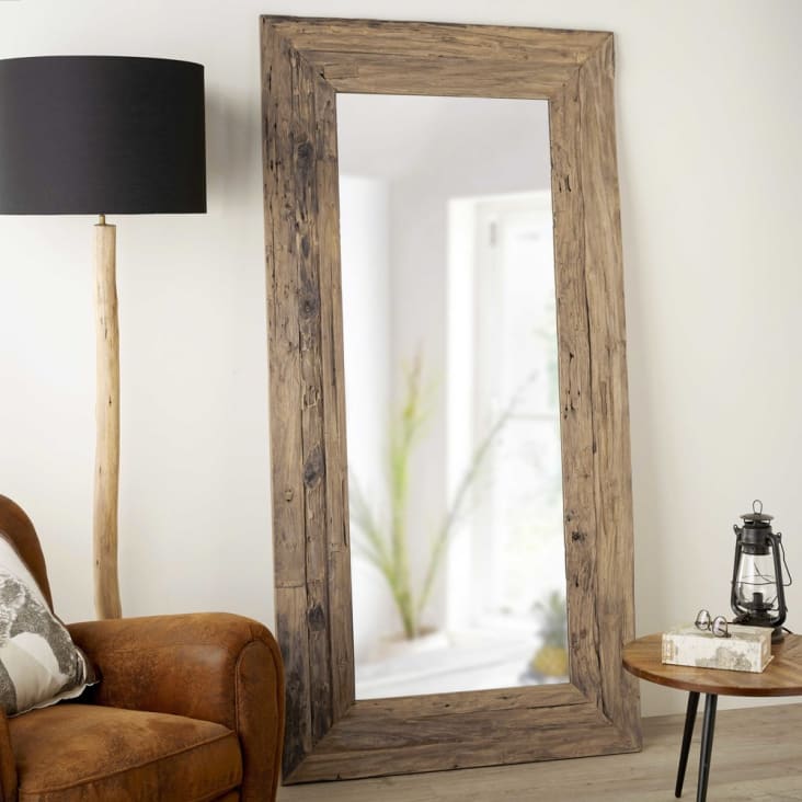 Grand miroir rectangulaire en bois de teck recyclé 100x200