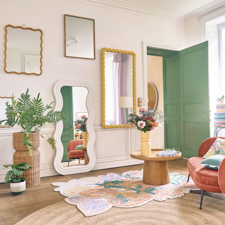 Grote rechthoekige spiegel met gedraaide gele sierlijst, 80 x 160 cm ...