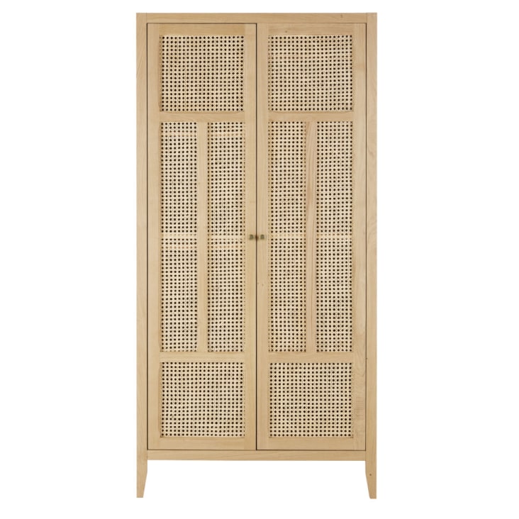 Guardaroba a 2 ante battenti in rattan incannucciato beige