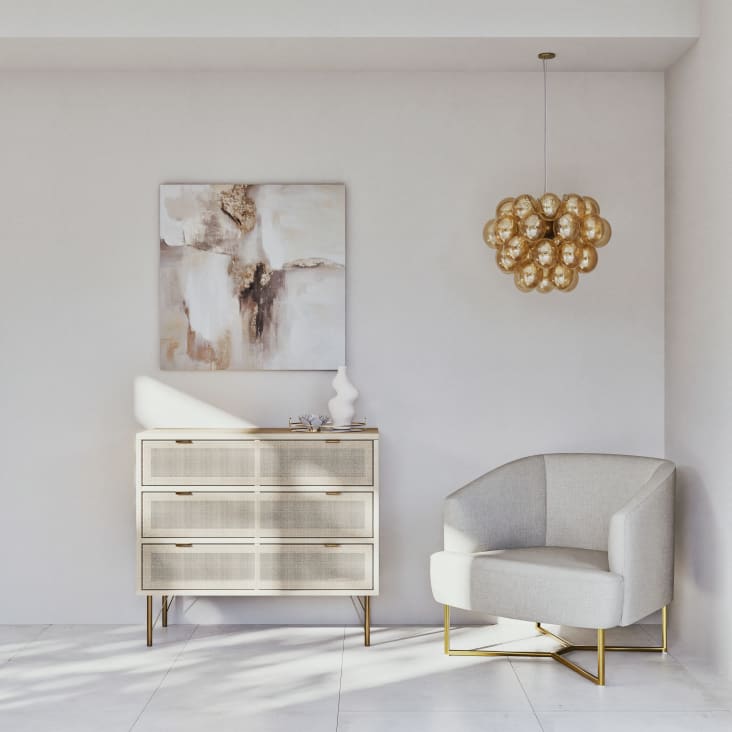 ONLI Mira Pendelleuchte – 40cm, Elfenbein/bernsteinfarbenes Glas, Metallgestell Braun/gold, Für E27 Leuchtmittel