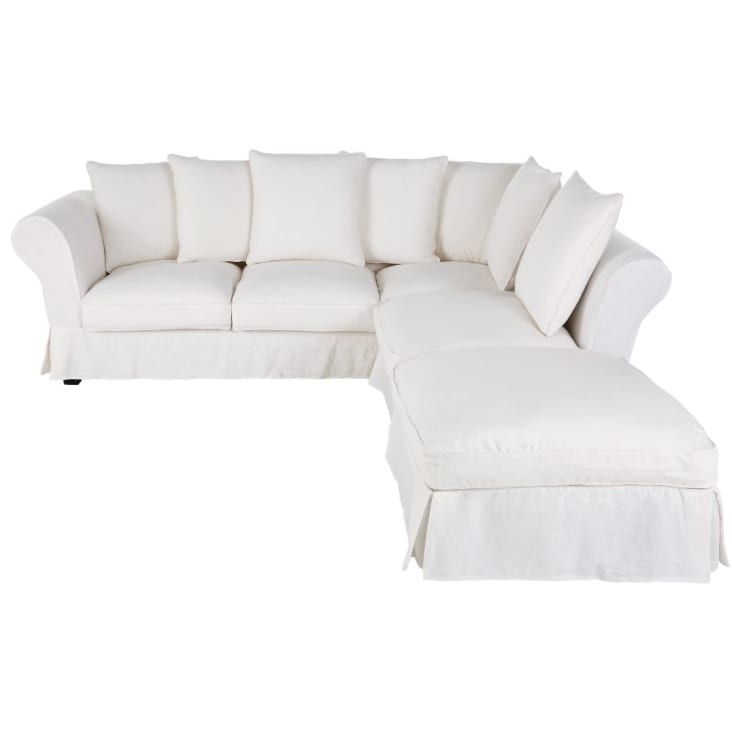 Housse de canapé d'angle convertible (6 cm) en lin froissé blanc Roma