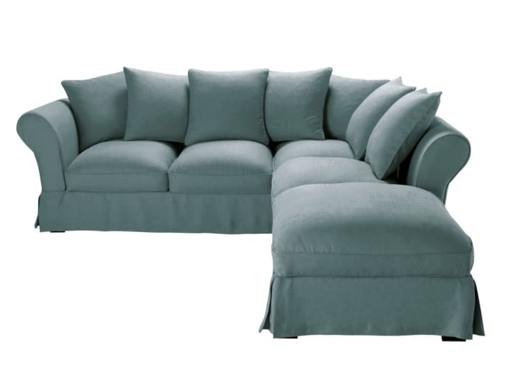 Housse de canapé d'angle convertible (6 cm) en lin froissé bleu céladon