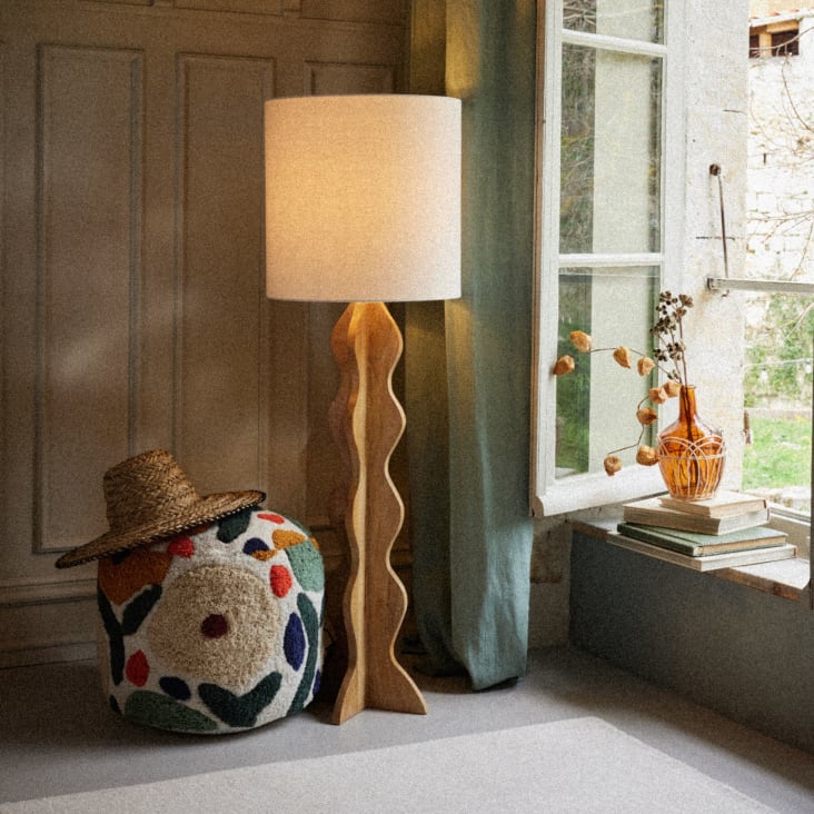 Lightbox boogvormige vloerlamp in natuurstijl | boho vloerlamp met rotan kap & telescopische arm & draaibare kop | ideaal voor in de woonkamer | 2 m hoog | E27 fitting | gemaakt