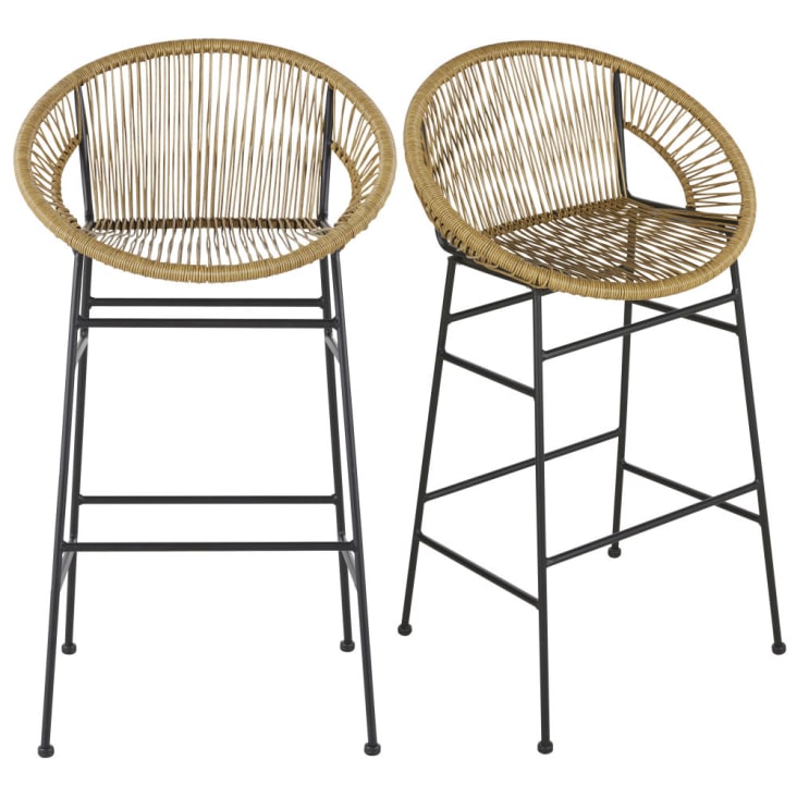 Mesa bicolor colgante para balcón y sillas de bar (x2) de acero y resina  Swann