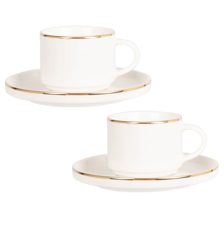 Kaffeetasse und Untertasse aus Porzellan, weiß und gold BERENICE | Maisons  du Monde
