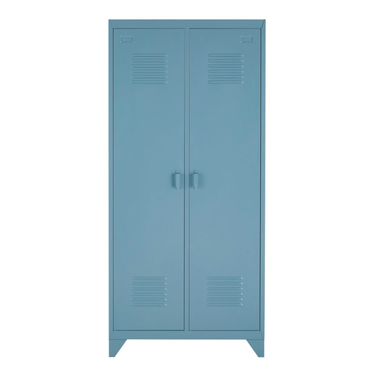 Kleiderschrank mit 2 Türen aus Metall, blaugrau