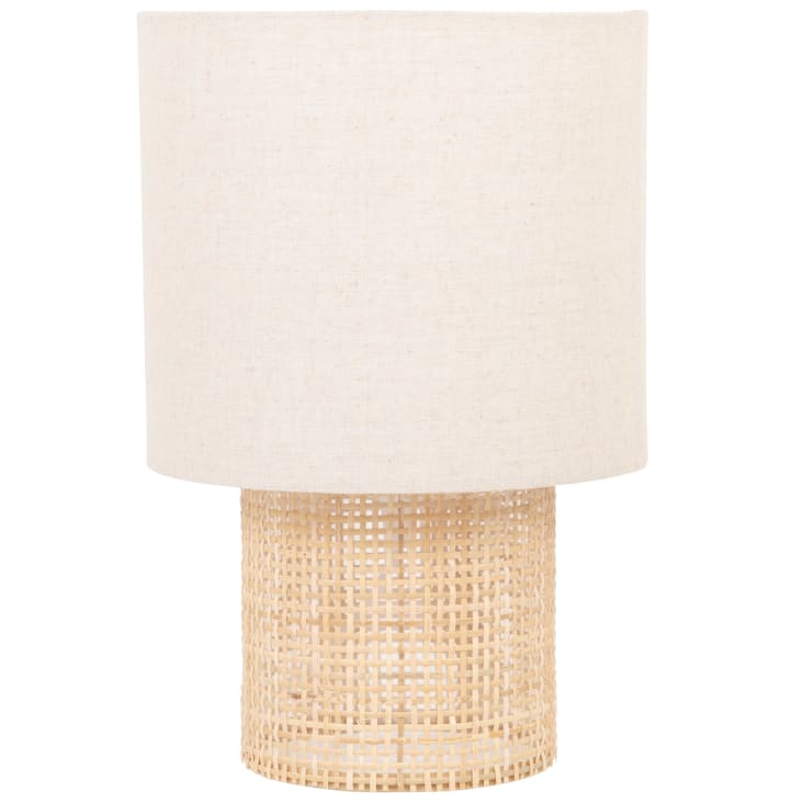 Lamp van gevlochten rotan met beige lampenkap van gerecycleerd polyester