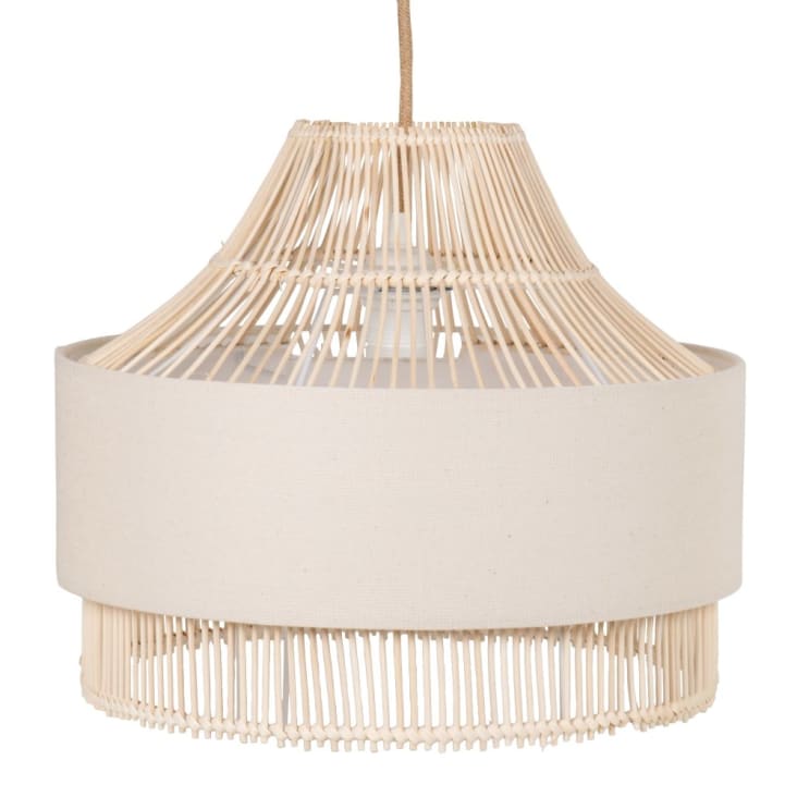 Lampada a sospensione in rattan e cotone bianco Ø 40 cm