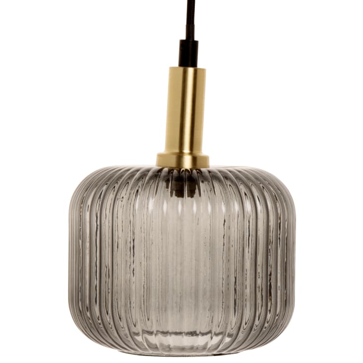 Lampadario Sospensione In Vetro Texture Verde Rigato, Attacco E27, Cavo Regolabile, Metallo Dorato