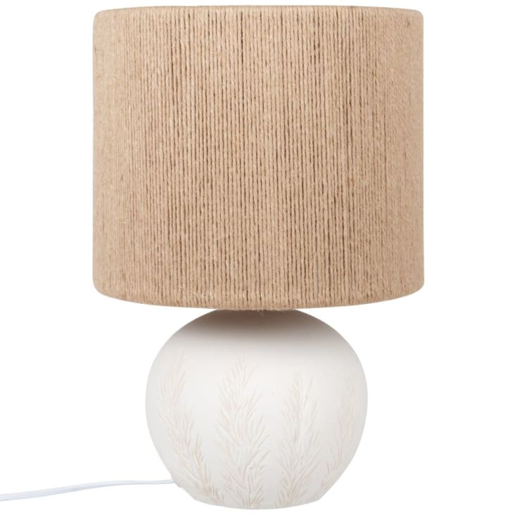 Lámpara de cerámica blanca con pantalla de cuerda de lino beige | Maisons  du Monde