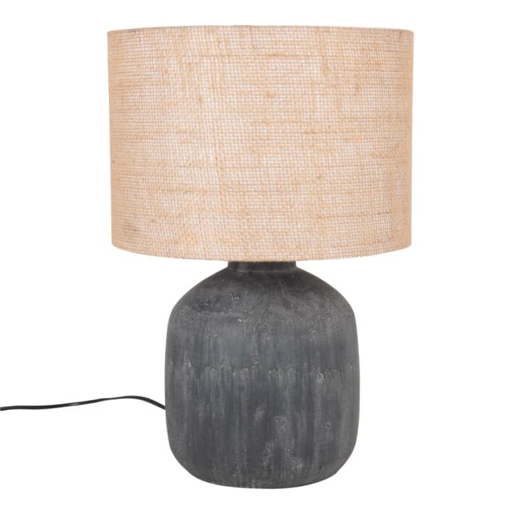 Lampe aus schwarzer Keramik mit Lampenschirm aus Jute