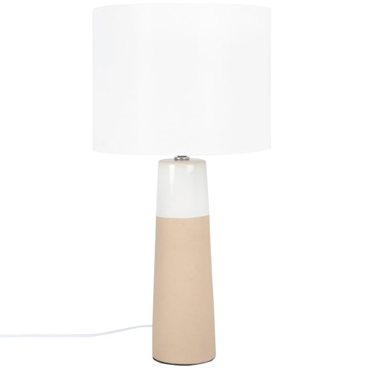 Lampe en céramique dorée et abat-jour en coton blanc