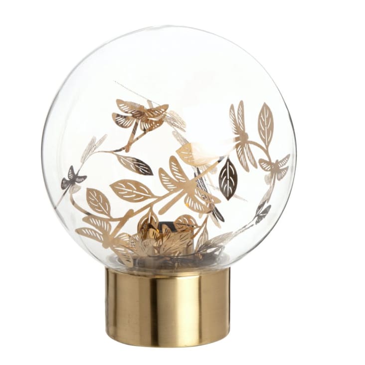 Lampe antique en laiton avec abat-jour en verre transparent h62 cm