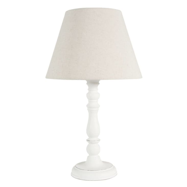 Lampe aus weißer Keramik mit Lampenschirm aus zweifarbigem recyceltem  Polyester CLORA
