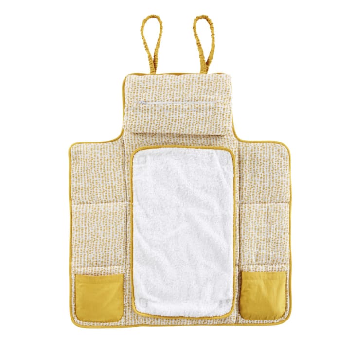 Materassino per fasciatoio da viaggio in cotone bianco e giallo senape  stampato MINI JUNGLE