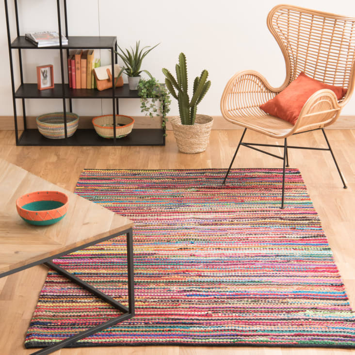 ik wil Ook Koe Meerkleurig tapijt van gerecycleerd katoen en jute 140 x 200 cm ROULOTTE | Maisons  du Monde
