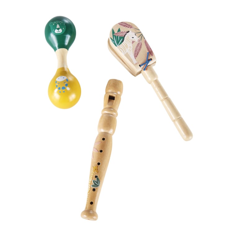 Meerkleurige schima- en berkenhouten muziekinstrumenten (x 3)