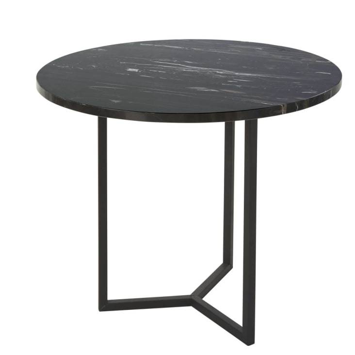 Moderna mesa auxiliar negra de 2 niveles con tapa de mármol y marco de  metal