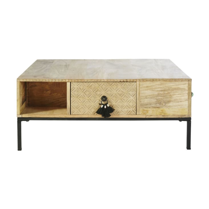 Mesa de centro quadrada com 4 gavetas de madeira de mangueira maciça e ...
