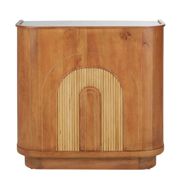 Mobile Da Bar Sahana In Legno Di Mango - 4 Ante, 85x40x123 Cm, Con Portabicchieri E Cassetto - Foto 2