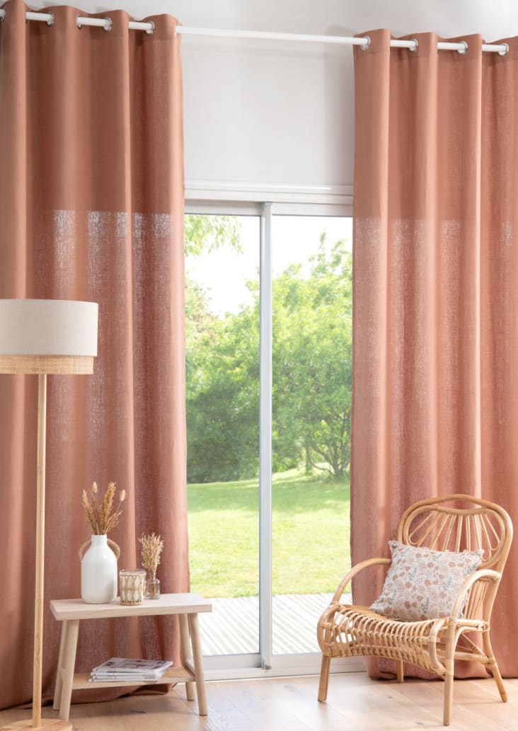 Mokkafarbener | Monde Maisons Leinen, Vorhang 1 zertifiziert Vorhang, du Ösen OEKO-TEX® gewaschenem 130x300cm, mit aus