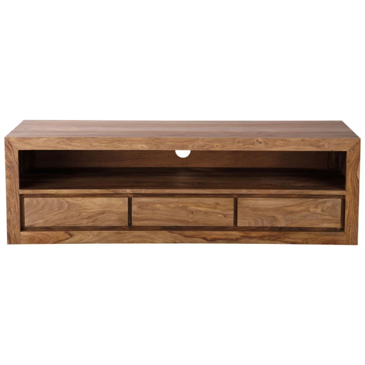 Mueble de TV industrial de madera de acacia con 3 cajones