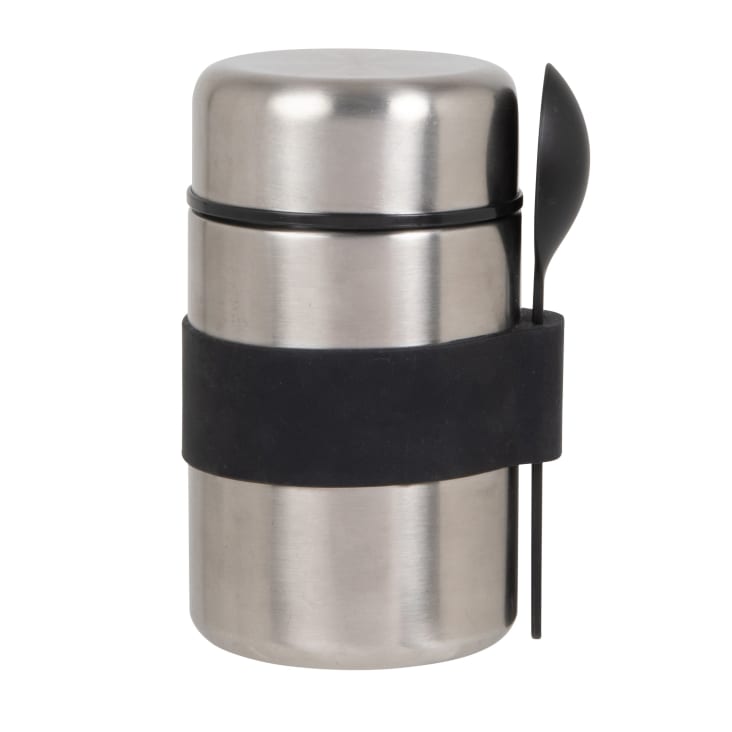 Mug à soupe isotherme en inox argenté et cuillère noire 0,4L