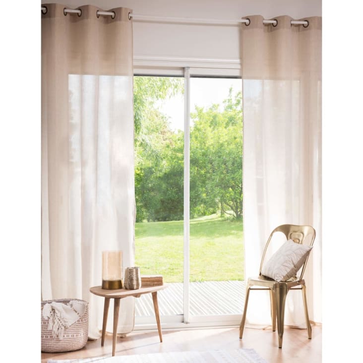 Ösenvorhang aus Baumwolle und Leinen, beige mit Pailletten 140x250, 1  Vorhang VERONE | Maisons du Monde