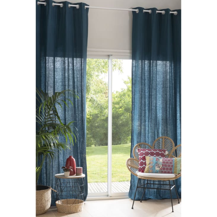 Ösenvorhang aus gewaschenem Leinen Monde Vorhang 1 | Maisons 130x300 Pfauenblau, in du