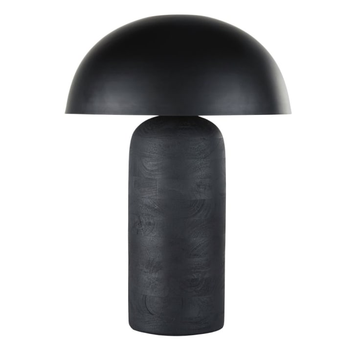Paddenstoelenlamp van metaal en zwart mangohout