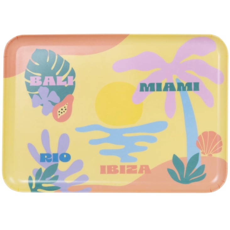 Plateau rectangulaire blanc motifs carreaux multicolores 34x50,5cm