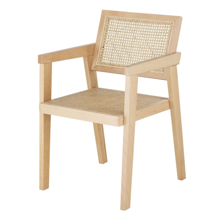 Poltrona da pranzo in legno di faggio e rattan incannucciato beige