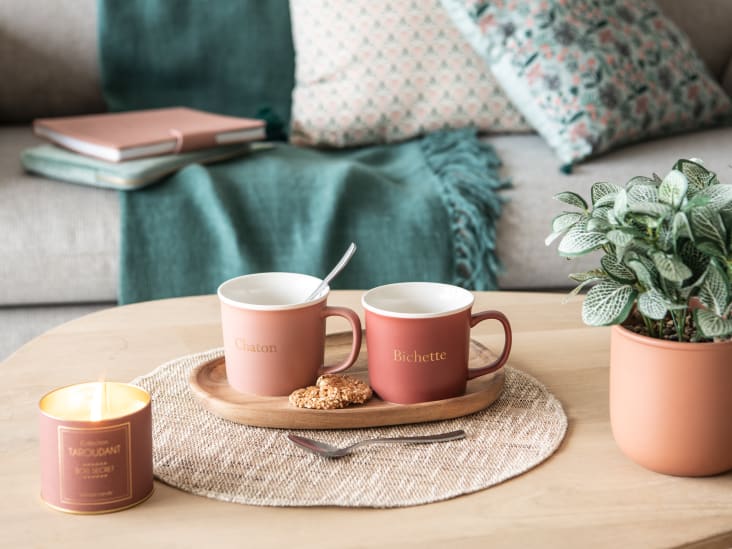 Porzellanbecher, rosa, bedruckt