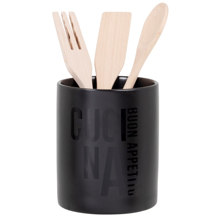 Pot à ustensiles en grès noir et bambou CUCINA | Maisons du Monde