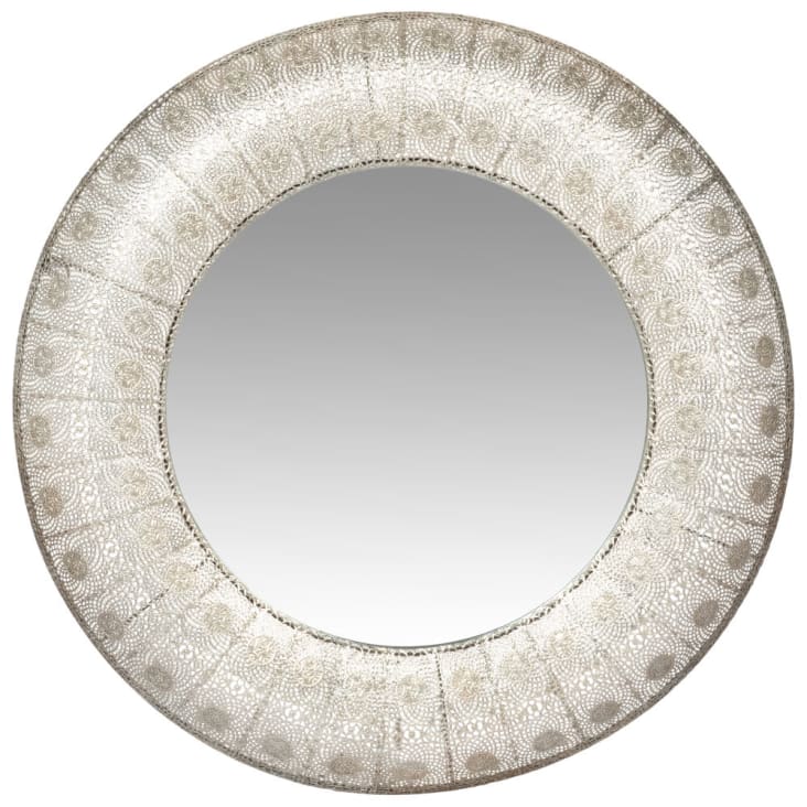 Runder Spiegel mit silberfarbenem Metallrahmen D80