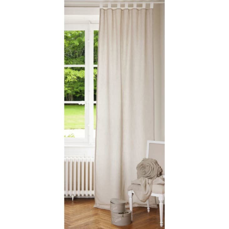 Schlaufenvorhang aus ecru/weiß Leinen, Vorhang 105x300, Maisons | 1 du Monde