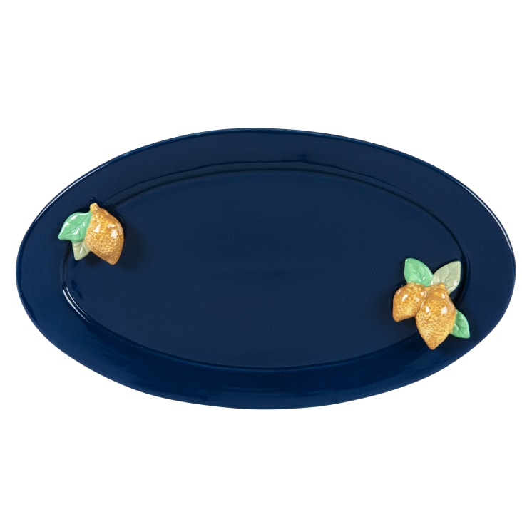 Servierplatte mit Zitronen-Relief aus Steingut, blau und gelb Siracusa ...